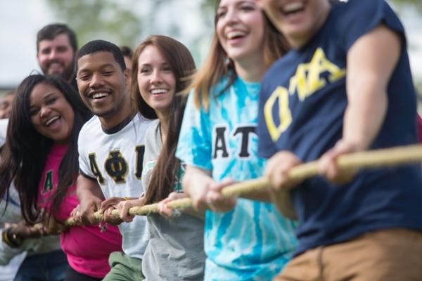 Greek Students playing tug of war